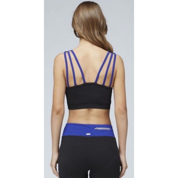 Mono B Womens size S Sports Bra Criss Cross top Royal Blue Black multi straps - Picture 2 of 13